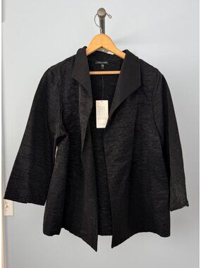 NWT Eileen Fisher Cotton Nylon Ottoman Jacket Black Size L Open Front